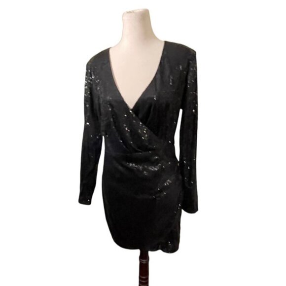 Black sequin mini dress with long sleeves L - Picture 1 of 4